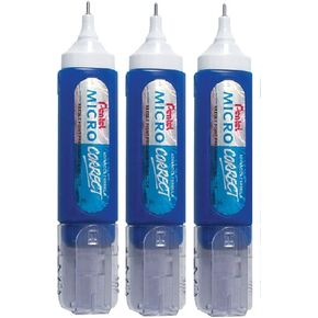 Pentel Pen (ZL31) Micro Correct Correction Pen White Fluid Tipp Ex White Out Orginal Metal Tip - 12ml (Pack of 3)