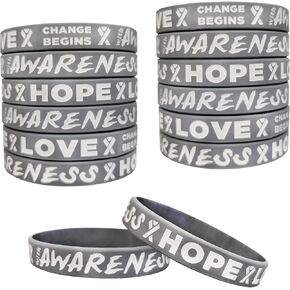 50pcs Gray Awareness Silicone Wristbands Brain Cancer Awareness Bracelets Gray Ribbon Wristbands Motivational Wristbands For Men Women