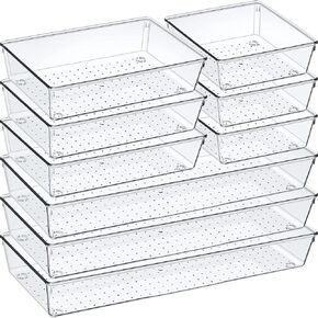 Criusia 6 Pcs Large Size Clear Drawer Organizer Set, Acrylic Non Slip Non Cracking Kitchen Drawer Storage Tray Divider, Multifunctional Storage for Cosmetics, Bathroom, Tools, Kitchen and Office