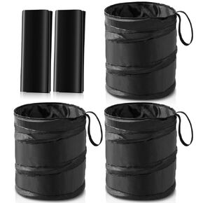 3 Pack Car Trash Can with 100 Trash Bag Mini Pop Pop-up Car Garbage Can Collapsible Water Proof Waste Basket Bin Portable Rubbish Bin for Automotive Car(2 Gallon with 100 Bags, Black)
