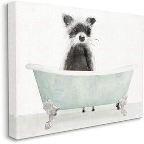 Stupell Industries Raccoon in A Tub Funny Animal Bathroom Drawing, Stellar Design Studio Wall Art, 16 x 20, Canvas
