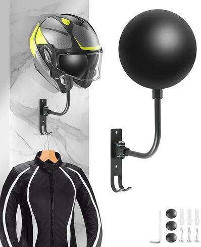 Motorcycle Helmet Holder,Car Accessories Helmet Holder Wall Mount,Motorcycle Helmet Rack Wall Mount,180 Degree Rotation Helmet Hanger with 2 Hook,Helmet Rack for Motorcycle Bike Rugby Helmet in Saudi Arabia