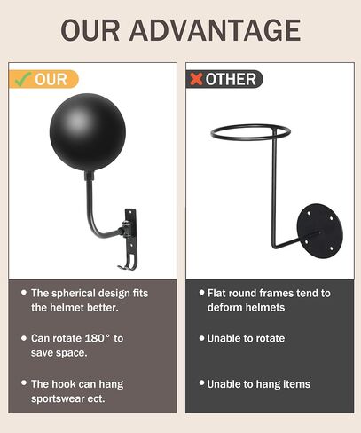 Motorcycle Helmet Holder,Car Accessories Helmet Holder Wall Mount,Motorcycle Helmet Rack Wall Mount,180 Degree Rotation Helmet Hanger with 2 Hook,Helmet Rack for Motorcycle Bike Rugby Helmet in Saudi Arabia
