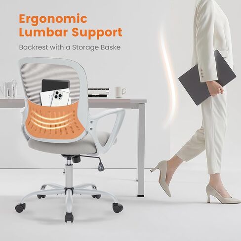 Sweetcrispy Office Computer Desk Managerial Executive Chair, Ergonomic Mid-Back Mesh Rolling Work Swivel Chairs with Wheels, Comfortable Lumbar Support, Comfy Arms for Home,Bedroom,Study,Student,Black in Saudi Arabia