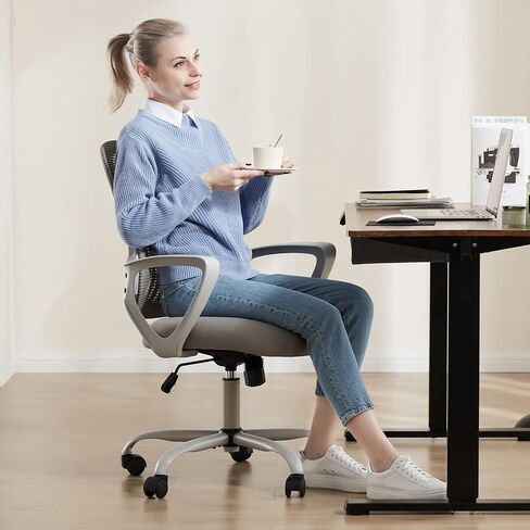 Sweetcrispy Office Computer Desk Managerial Executive Chair, Ergonomic Mid-Back Mesh Rolling Work Swivel Chairs with Wheels, Comfortable Lumbar Support, Comfy Arms for Home,Bedroom,Study,Student,Black in Saudi Arabia