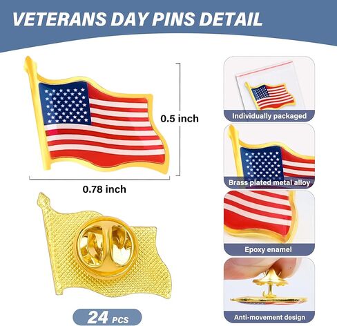 50Pcs American Flag 50Pcs Veterans Day Pins, Small American Flags on Stick, Waving US Flag Pin Badge Brooch, Handhold Mini Flags American Flag Lapel Pins for Veterans 4th of July Patriotic in Kuwait