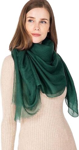 Ovcio Featherlight Emerald Green Cashmere Scarf - 100% Pure Cashmere Wrap Scarf for Women (87x39) with Gift Box in Saudi Arabia