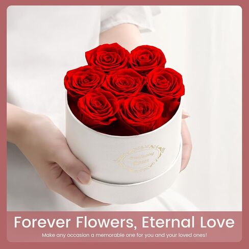 Preserved Roses in a Box Long Lasting Roses Last a Year Forever Romantic Gifts for Her Mother's Day Valentine's Day Anniversary Birthday (Round White Box, 7 Red Roses) in Saudi Arabia