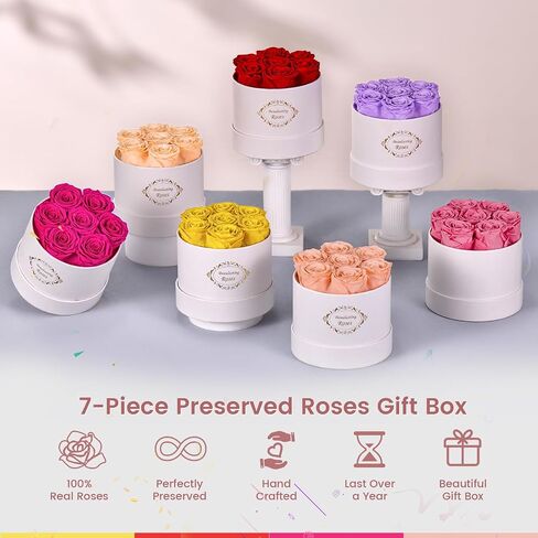 Preserved Roses in a Box Long Lasting Roses Last a Year Forever Romantic Gifts for Her Mother's Day Valentine's Day Anniversary Birthday (Round White Box, 7 Red Roses) in Saudi Arabia