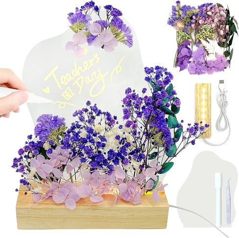Preserved Flowers Gifts for Women, with LED Light and Acrylic Dry Erase Board, DIY Floral Desk Lamp Decor Kits, Cool Birthday Gifts for Mom, Her, Girlfriend, Grandma, Teacher, Wife, Sister(Purple) in Saudi Arabia