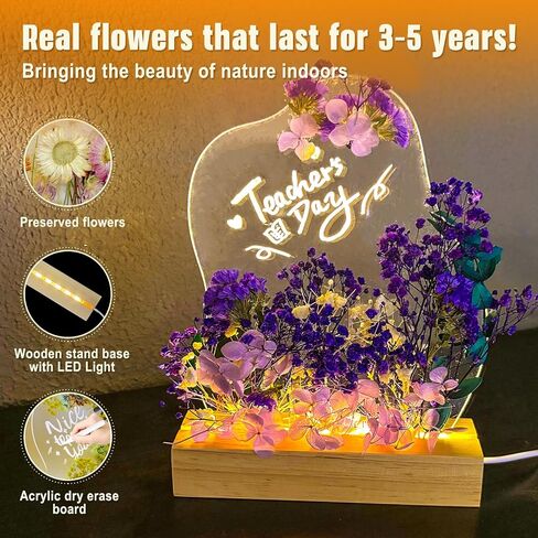 Preserved Flowers Gifts for Women, with LED Light and Acrylic Dry Erase Board, DIY Floral Desk Lamp Decor Kits, Cool Birthday Gifts for Mom, Her, Girlfriend, Grandma, Teacher, Wife, Sister(Purple) in Saudi Arabia