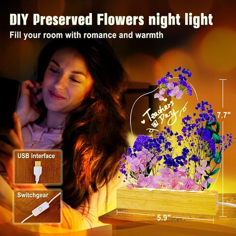 Preserved Flowers Gifts for Women, with LED Light and Acrylic Dry Erase Board, DIY Floral Desk Lamp Decor Kits, Cool Birthday Gifts for Mom, Her, Girlfriend, Grandma, Teacher, Wife, Sister(Purple) in Saudi Arabia