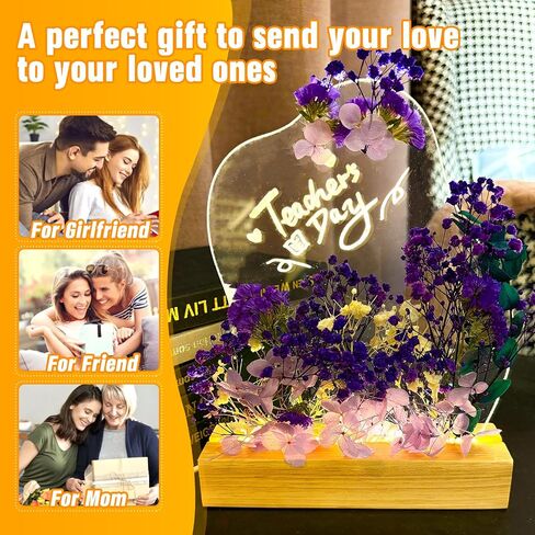 Preserved Flowers Gifts for Women, with LED Light and Acrylic Dry Erase Board, DIY Floral Desk Lamp Decor Kits, Cool Birthday Gifts for Mom, Her, Girlfriend, Grandma, Teacher, Wife, Sister(Purple) in Saudi Arabia