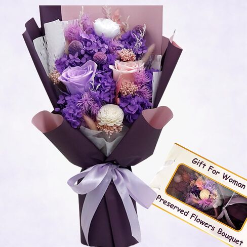 Preserved Flowers Bouquet - Purple Forever Flowers With Eternal Roses & Purple Hydrangea, Flowers For Delivery Prime, Gifts For Women Birthday Unique, No Vase & Alternative to Fresh Cut Floral in Saudi Arabia