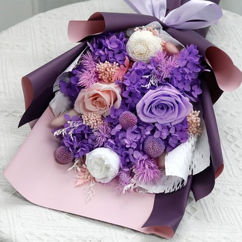 Preserved Flowers Bouquet - Purple Forever Flowers With Eternal Roses & Purple Hydrangea, Flowers For Delivery Prime, Gifts For Women Birthday Unique, No Vase & Alternative to Fresh Cut Floral in Saudi Arabia