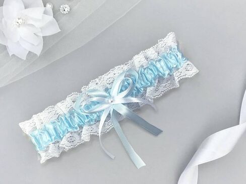 Bridal Garter, Lace White and Blue Garter, White Bow and Pearl, Lace Garter, Garter, Wedding Garter, Bride, Wedding Garter in Saudi Arabia
