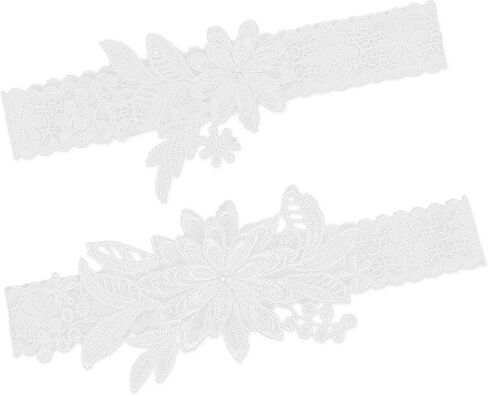 2 Pieces Wedding Garters for Bride, White Garters for Bride, Elasticity Lace Garter, Hand Sewn Faux Pearls Bride Garter Set in Saudi Arabia
