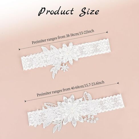 2 Pieces Wedding Garters for Bride, White Garters for Bride, Elasticity Lace Garter, Hand Sewn Faux Pearls Bride Garter Set in Saudi Arabia