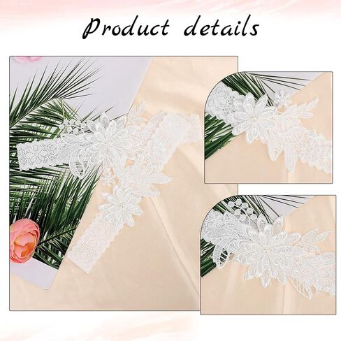 2 Pieces Wedding Garters for Bride, White Garters for Bride, Elasticity Lace Garter, Hand Sewn Faux Pearls Bride Garter Set in Saudi Arabia