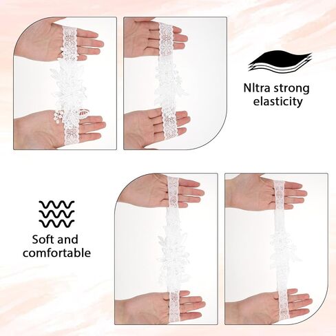 2 Pieces Wedding Garters for Bride, White Garters for Bride, Elasticity Lace Garter, Hand Sewn Faux Pearls Bride Garter Set in Saudi Arabia
