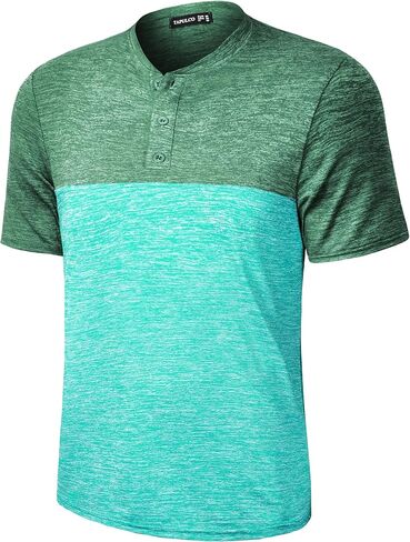 TAPULCO Collarless Golf Shirts for Men Quick Dry Color Block Breathable Soft Athletic Casual Daily T-Shirts in Kuwait