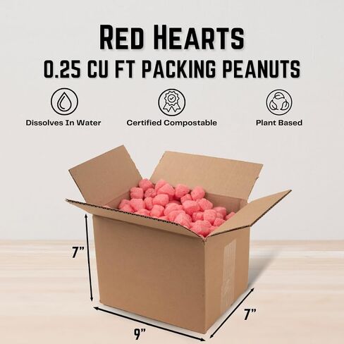 Magicwater Supply - .25 Cu Ft - Red Heart Shaped Recycled Anti Static Packing Peanuts - Compostable & Biodegradable Cushion for Shipping - Dust-Free & Abrasion Resistant - Void Filler in Saudi Arabia