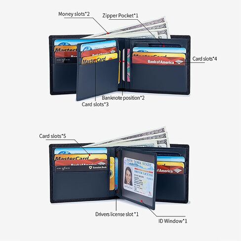 Men's Wallet Bifold Genuine Leather Rfid Blocking with 12 Card Slots Wallet for Men with Cash Slot 2 ID Window in Saudi Arabia