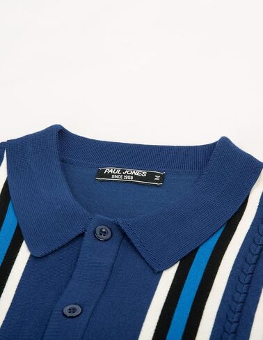 PJ PAUL JONES Mens Vintage Striped Knit Polo Shirt Long Sleeve Button Down Cardigan Sweater in Kuwait