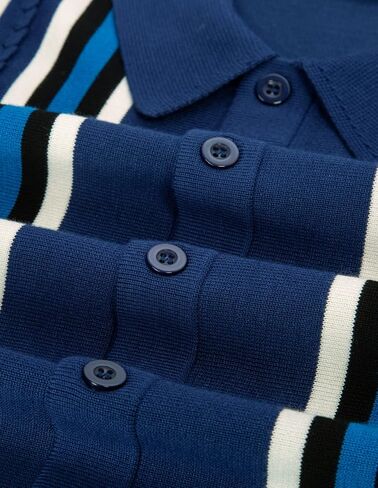 PJ PAUL JONES Mens Vintage Striped Knit Polo Shirt Long Sleeve Button Down Cardigan Sweater in Kuwait