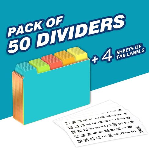Chell 4x6 Plastic Index Card Dividers, Heavyweight Poly Index Card Guides A-Z for Flash Cards and Recipe Cards, with Alphabetical/Blank Stickers, Pack of 25 in Saudi Arabia