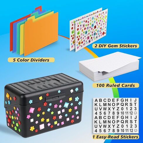 مجموعة حامل بطاقات مؤشر 3 × 5 مع 100 بطاقة فهرسة مسطرة ومقسمات الألوان منظم بطاقة الفهرس لبطاقات الدراسة وبطاقات الفلاش وبطاقات الملاحظات وبطاقات الوصفات وصندوق الملفات in Kuwait