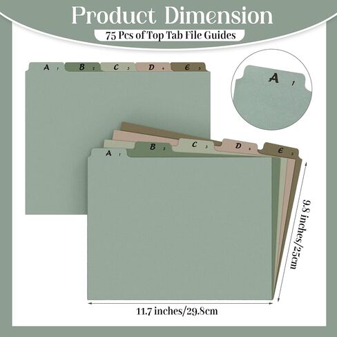 75 Pcs A-Z Alphabet Top Tab File Guides Set, Heavyweight Letter Size File Dividers 1/5 Cut Tab File Cabinet Dividers Desk Organizer for Work School Office Home (Vintage Color) in Saudi Arabia