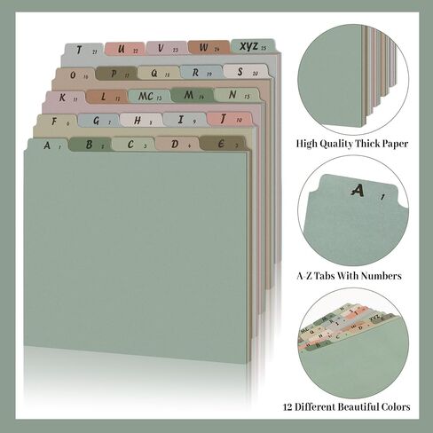 75 Pcs A-Z Alphabet Top Tab File Guides Set, Heavyweight Letter Size File Dividers 1/5 Cut Tab File Cabinet Dividers Desk Organizer for Work School Office Home (Vintage Color) in Saudi Arabia