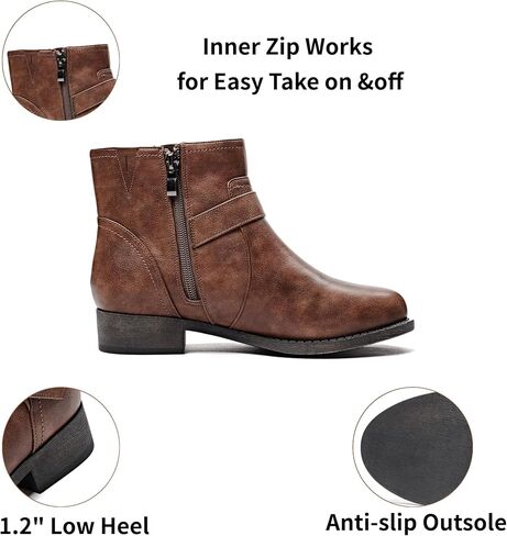 Veittes Women's Ankle Boots, Soft Design Chunky Heel Fashion Short Slip On Zipper Shoes. in Kuwait