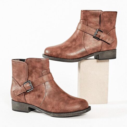 Veittes Women's Ankle Boots, Soft Design Chunky Heel Fashion Short Slip On Zipper Shoes. in Kuwait