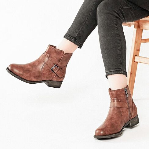 Veittes Women's Ankle Boots, Soft Design Chunky Heel Fashion Short Slip On Zipper Shoes. in Kuwait