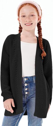 Haloumoning Girls Open Front Cardigan Sweaters Kids Fall Fashion Side Slit Outerwear 5-14 Years in Kuwait