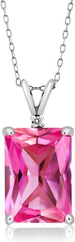 Gem Stone King 925 Sterling Silver Green Simulated Emerald and White Diamond Pendant Necklace For Women (6.52 Cttw, Emerald Cut 14X10MM, with 18 Inch Silver Chain) in Kuwait