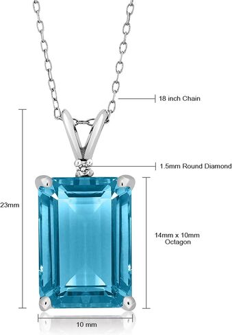 Gem Stone King 925 Sterling Silver Green Simulated Emerald and White Diamond Pendant Necklace For Women (6.52 Cttw, Emerald Cut 14X10MM, with 18 Inch Silver Chain) in Kuwait