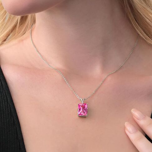 Gem Stone King 925 Sterling Silver Green Simulated Emerald and White Diamond Pendant Necklace For Women (6.52 Cttw, Emerald Cut 14X10MM, with 18 Inch Silver Chain) in Kuwait