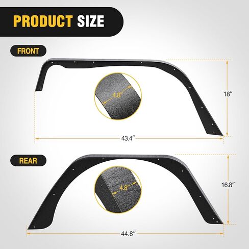 Nilight Off-Road Fender Flares Kit Compatible with 1997-2006 Wrangler TJ & LJ Heavy-Duty Solid Steel Black Textured Front Rear Flat 4 PCS in Saudi Arabia