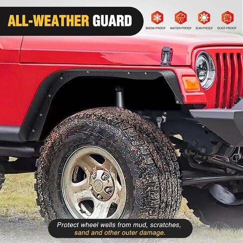 Nilight Off-Road Fender Flares Kit Compatible with 1997-2006 Wrangler TJ & LJ Heavy-Duty Solid Steel Black Textured Front Rear Flat 4 PCS in Saudi Arabia
