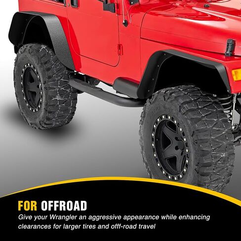 Nilight Off-Road Fender Flares Kit Compatible with 1997-2006 Wrangler TJ & LJ Heavy-Duty Solid Steel Black Textured Front Rear Flat 4 PCS in Saudi Arabia