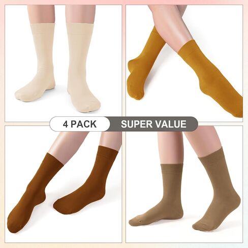 DHSO Women Thin Cotton Socks-Soft Cotton Seamless Toe Above Ankle Crew Socks 4 Pairs in Kuwait