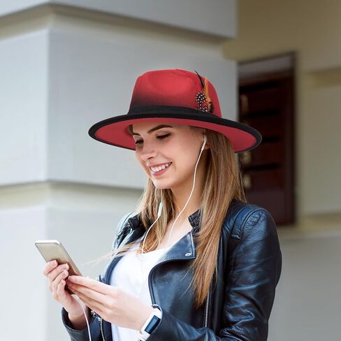 Fedora Hats for Women,Hats for Women Fashionable,Womens Fedora hat,GradientFeltpanama hat，Chain and Feather in Saudi Arabia