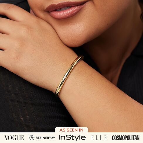 سوار آنا لويزا الذهبي - سوار برينلي مطلي بالذهب عيار 14 قيراط - سوار مقاوم للماء وخالي من التشويه - سوار دائرة ذهبية - أساور للنساء - أساور نسائية in Kuwait