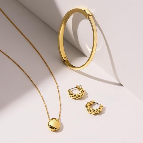 سوار آنا لويزا الذهبي - سوار برينلي مطلي بالذهب عيار 14 قيراط - سوار مقاوم للماء وخالي من التشويه - سوار دائرة ذهبية - أساور للنساء - أساور نسائية in Kuwait