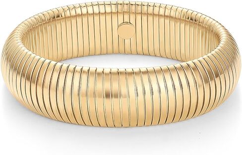 PAVOI Stainless Steel 14K Gold Plated Waterproof Flexible Stretch Chunky Bangle for Women | Cobra Bracelet in Saudi Arabia