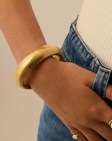 PAVOI Stainless Steel 14K Gold Plated Waterproof Flexible Stretch Chunky Bangle for Women | Cobra Bracelet in Saudi Arabia