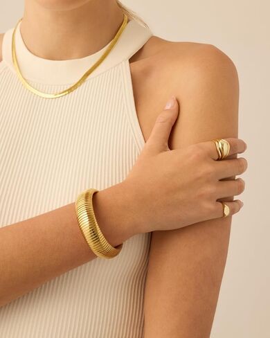 PAVOI Stainless Steel 14K Gold Plated Waterproof Flexible Stretch Chunky Bangle for Women | Cobra Bracelet in Saudi Arabia